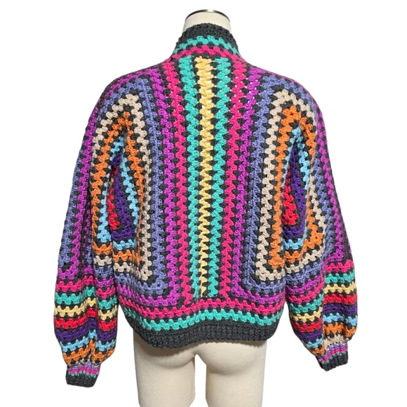 HANDMADE CROCHET OPEN FRONT GRANNY CARDIGAN SWEATER SZ M - Picture 4 of 9